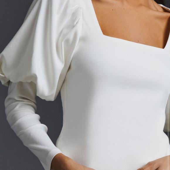 Anthropologie Maeve Cream/White Mutton Sleeve Top - Picture 2 of 5